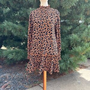 Leopard Print Long Sleeve Dress 🍁